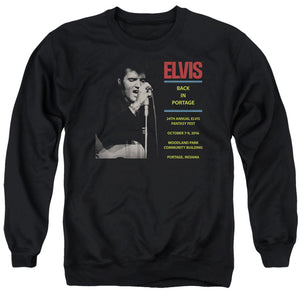 AN OFFCIALLY LICENSED ELVIS PRESLEY BACK IN PORTAGE ADULT UNISEX CREWNECK SWEATSHIRT BLACK