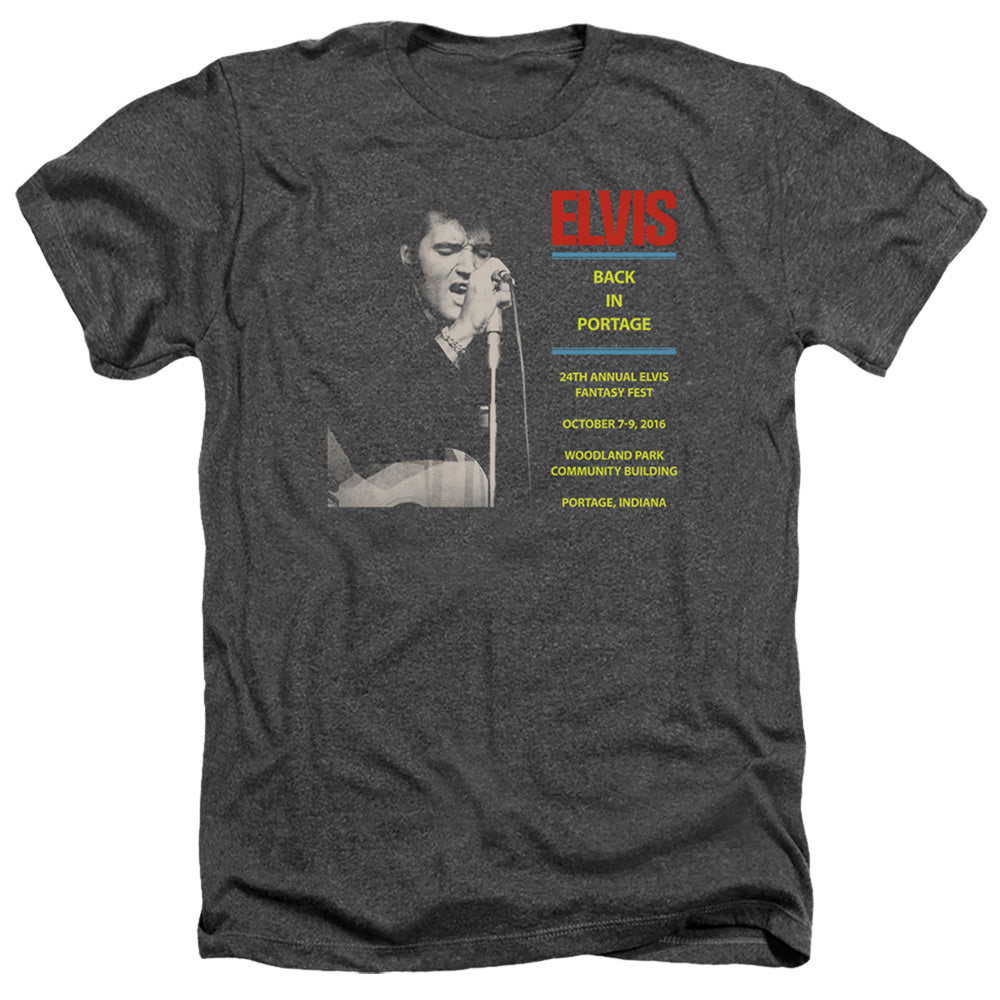 AN OFFCIALLY LICENSED ELVIS PRESLEY BACK IN PORTAGE MEN'S HEATHER T-SHIRT CHARCOAL