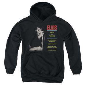 AN OFFCIALLY LICENSED ELVIS PRESLEY BACK IN PORTAGE YOUTH HOODIE BLACK