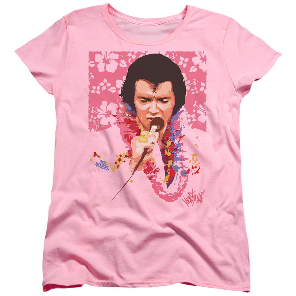 AN OFFCIALLY LICENSED ELVIS PRESLEY ALOHA WOMEN'S REGULAR FIT T-SHIRT PINK
