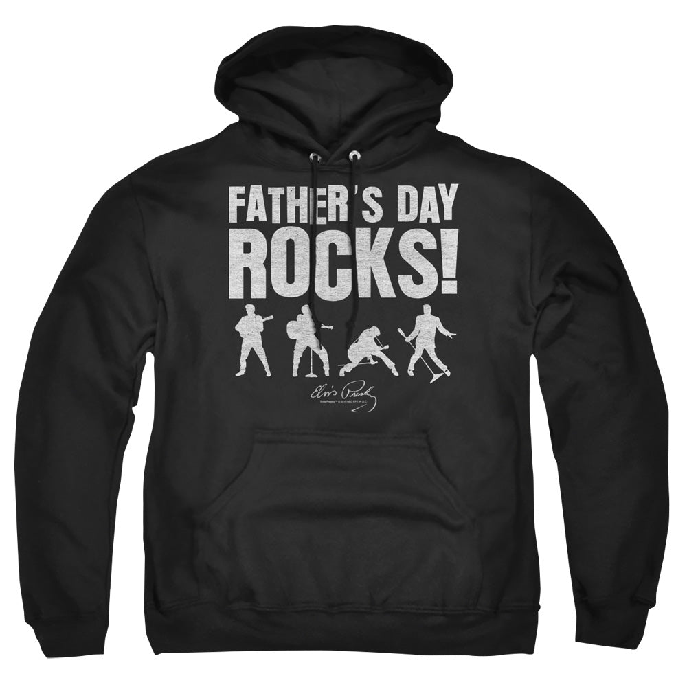 AN OFFCIALLY LICENSED ELVIS PRESLEY FATHERS DAY ROCKS ADULT UNISEX PULLOVER HOODIE BLACK