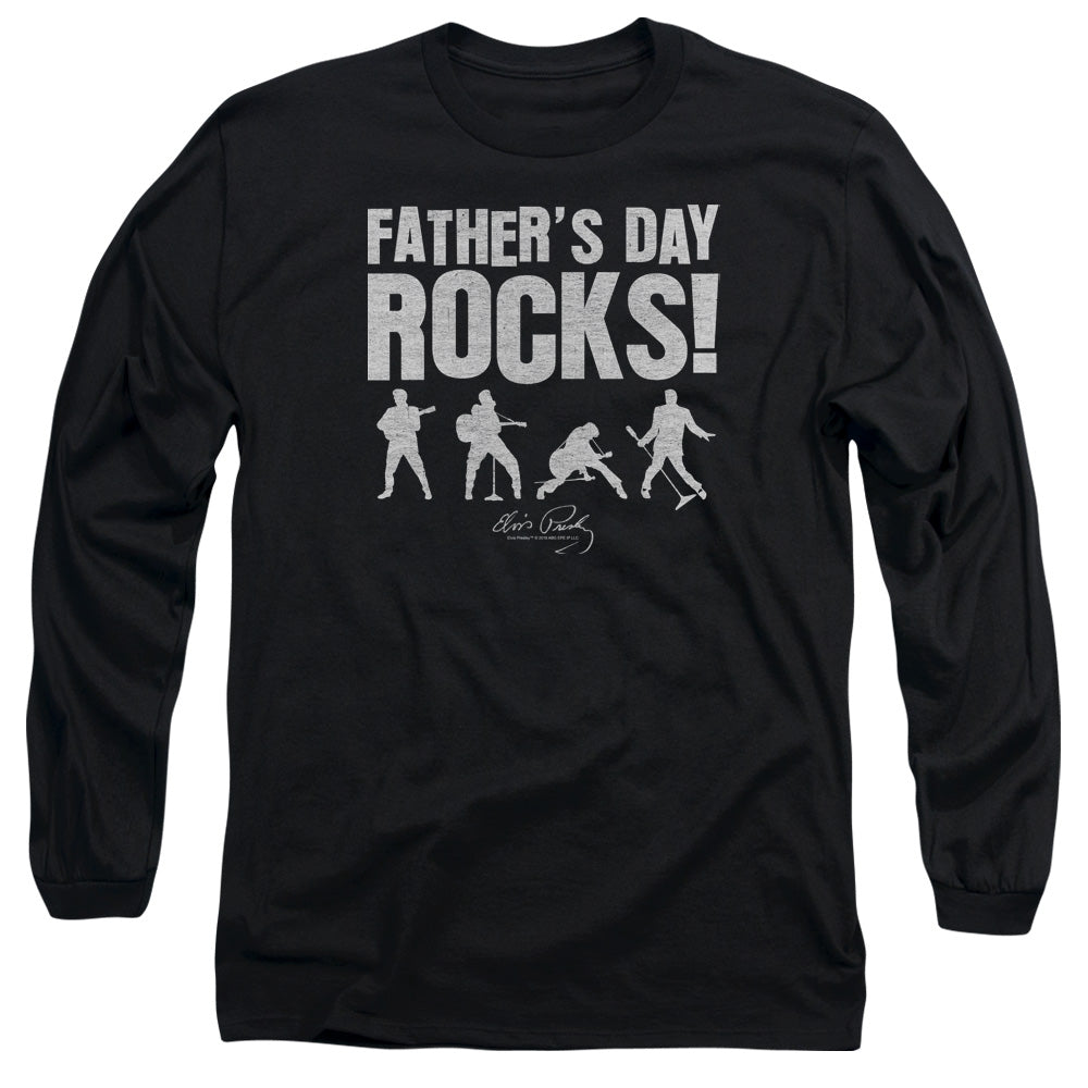 AN OFFCIALLY LICENSED ELVIS PRESLEY FATHERS DAY ROCKS MEN'S LONG SLEEVE T-SHIRT BLACK