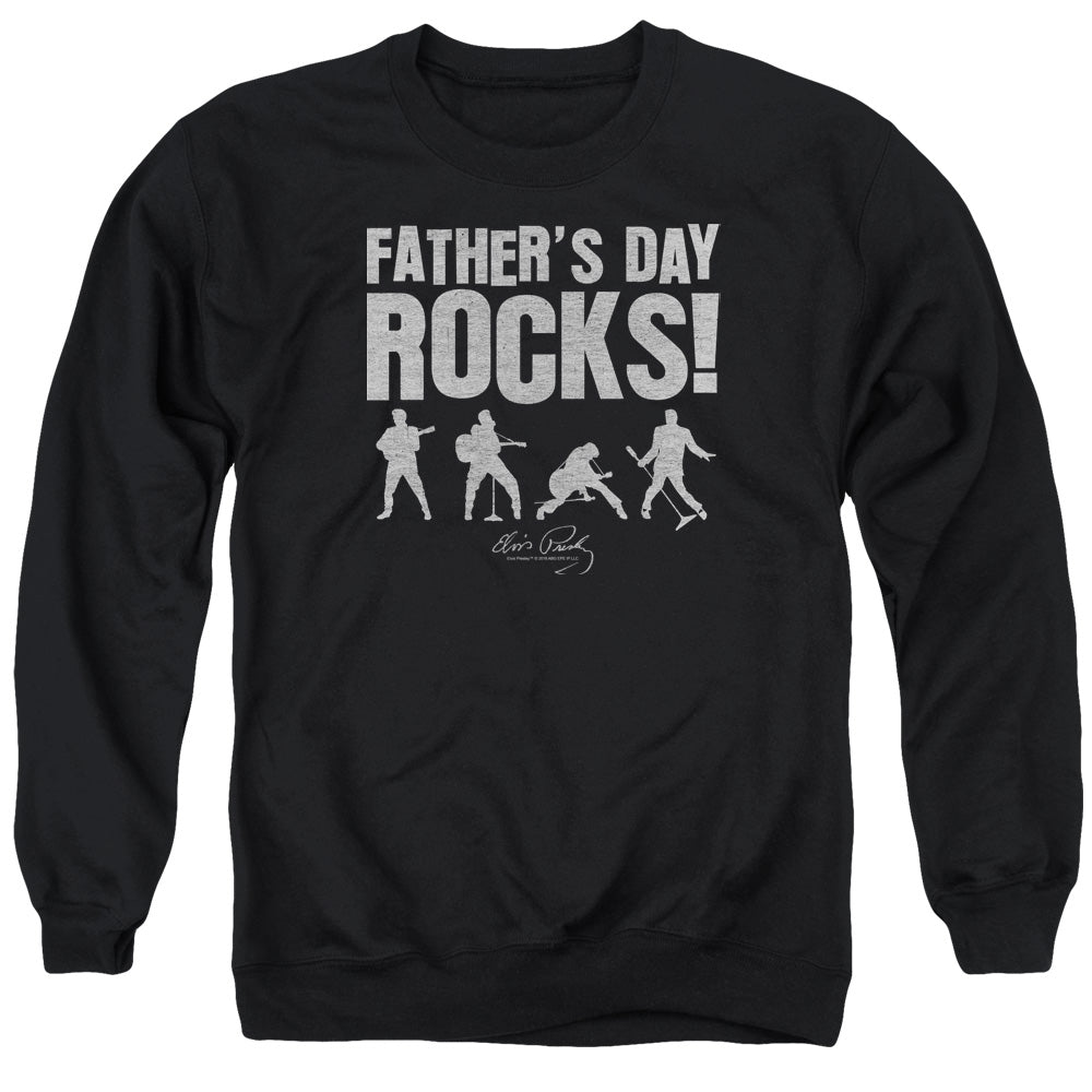 AN OFFCIALLY LICENSED ELVIS PRESLEY FATHERS DAY ROCKS ADULT UNISEX CREWNECK SWEATSHIRT BLACK