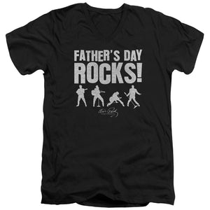AN OFFCIALLY LICENSED ELVIS PRESLEY FATHERS DAY ROCKS MEN'S V-NECK T-SHIRT BLACK