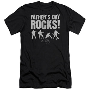AN OFFCIALLY LICENSED ELVIS PRESLEY FATHERS DAY ROCKS MEN'S PREMIUM SLIM FIT T-SHIRT BLACK