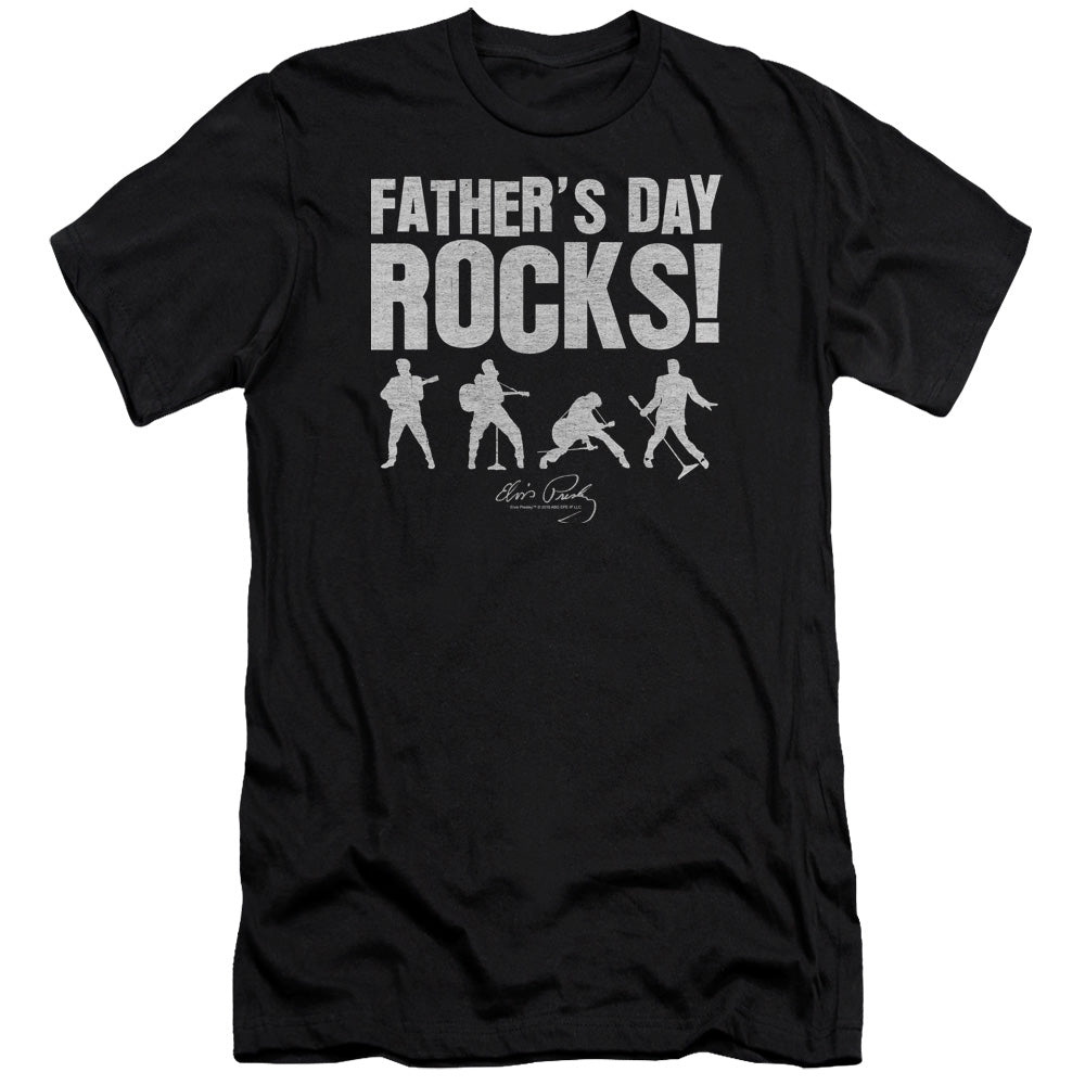AN OFFCIALLY LICENSED ELVIS PRESLEY FATHERS DAY ROCKS MEN'S PREMIUM SLIM FIT T-SHIRT BLACK
