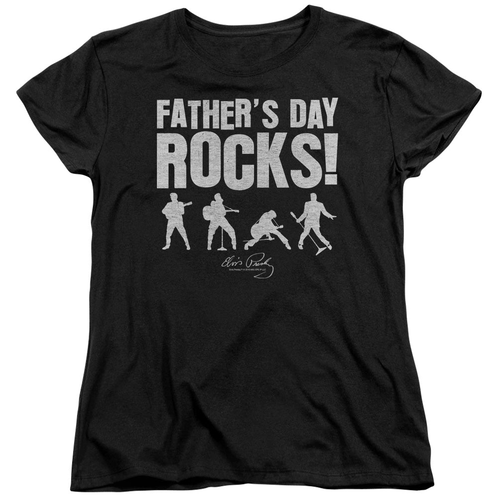 AN OFFCIALLY LICENSED ELVIS PRESLEY FATHERS DAY ROCKS WOMEN'S REGULAR FIT T-SHIRT BLACK