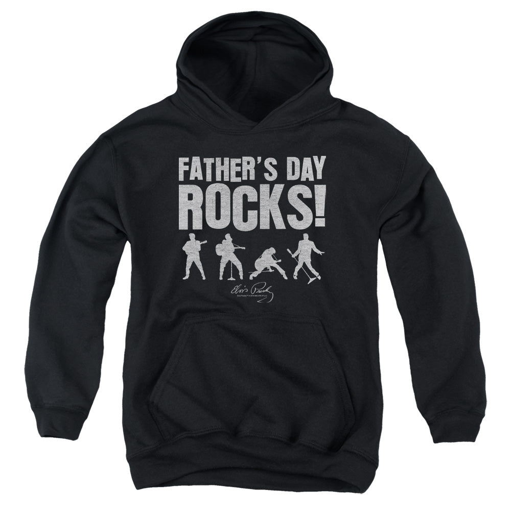 AN OFFCIALLY LICENSED ELVIS PRESLEY FATHERS DAY ROCKS YOUTH HOODIE BLACK