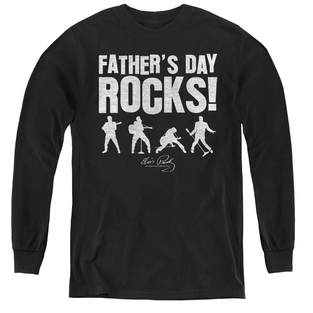 AN OFFCIALLY LICENSED ELVIS PRESLEY FATHERS DAY ROCKS YOUTH LONG SLEEVE T-SHIRT BLACK