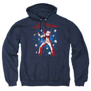 AN OFFCIALLY LICENSED ELVIS PRESLEY VEGAS SUPERSTAR ADULT UNISEX PULLOVER HOODIE NAVY