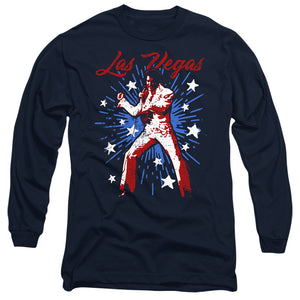 AN OFFCIALLY LICENSED ELVIS PRESLEY VEGAS SUPERSTAR MEN'S LONG SLEEVE T-SHIRT NAVY