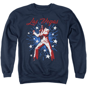 AN OFFCIALLY LICENSED ELVIS PRESLEY VEGAS SUPERSTAR ADULT UNISEX CREWNECK SWEATSHIRT NAVY