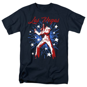 AN OFFCIALLY LICENSED ELVIS PRESLEY VEGAS SUPERSTAR MEN'S REGULAR FIT T-SHIRT NAVY