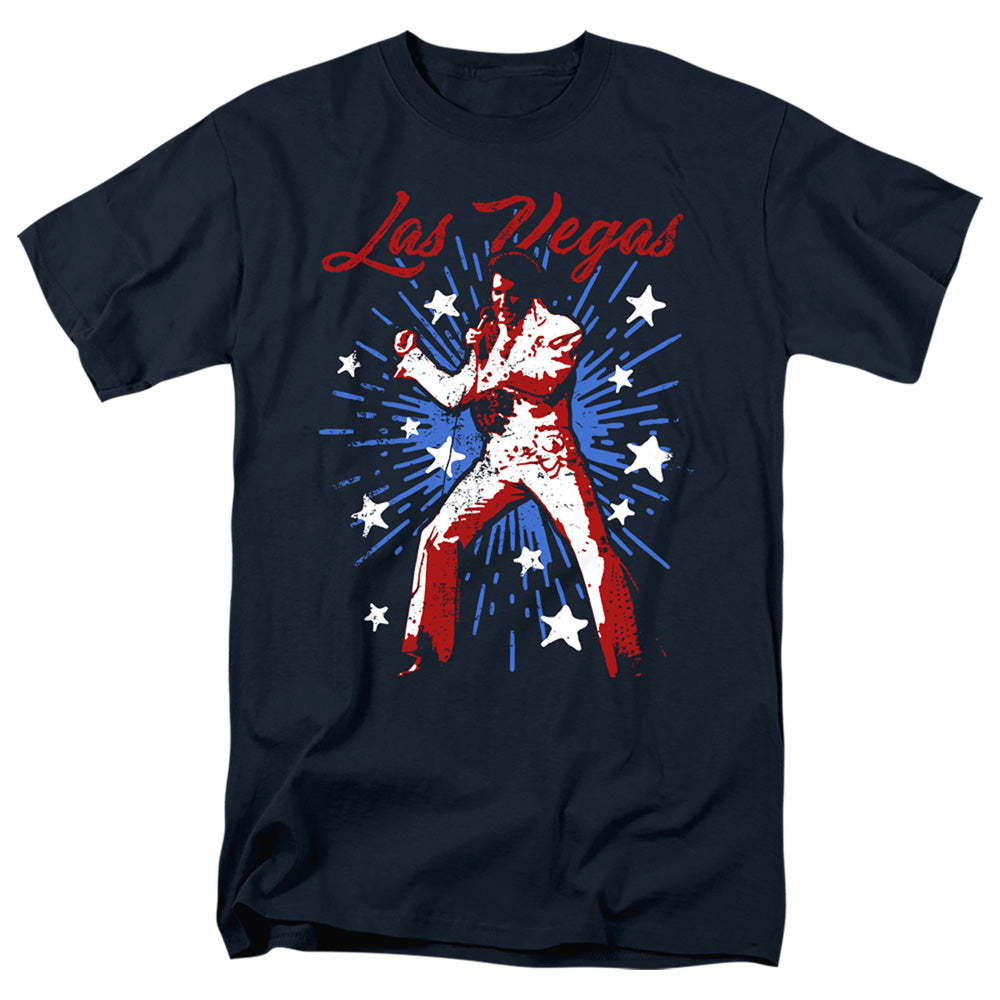 AN OFFCIALLY LICENSED ELVIS PRESLEY VEGAS SUPERSTAR MEN'S REGULAR FIT T-SHIRT NAVY