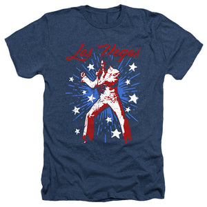 AN OFFCIALLY LICENSED ELVIS PRESLEY VEGAS SUPERSTAR MEN'S HEATHER T-SHIRT NAVY