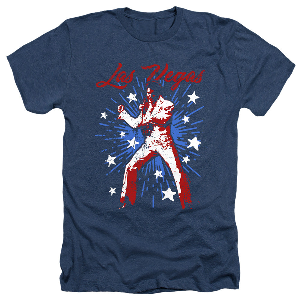 AN OFFCIALLY LICENSED ELVIS PRESLEY VEGAS SUPERSTAR MEN'S HEATHER T-SHIRT NAVY