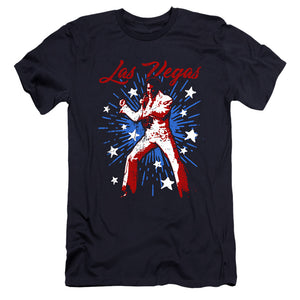AN OFFCIALLY LICENSED ELVIS PRESLEY VEGAS SUPERSTAR MEN'S PREMIUM SLIM FIT T-SHIRT NAVY