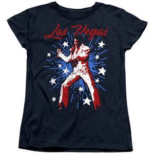 AN OFFCIALLY LICENSED ELVIS PRESLEY VEGAS SUPERSTAR WOMEN'S REGULAR FIT T-SHIRT NAVY