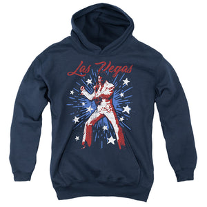 AN OFFCIALLY LICENSED ELVIS PRESLEY VEGAS SUPERSTAR YOUTH HOODIE NAVY