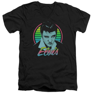 AN OFFCIALLY LICENSED ELVIS PRESLEY NEON KING MEN'S V-NECK T-SHIRT BLACK