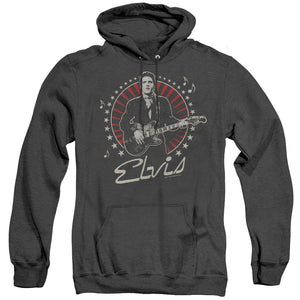 AN OFFCIALLY LICENSED ELVIS PRESLEY STARS ADULT UNISEX HEATHER PULLOVER HOODIE BLACK