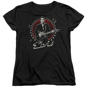 AN OFFCIALLY LICENSED ELVIS PRESLEY STARS WOMEN'S REGULAR FIT T-SHIRT BLACK