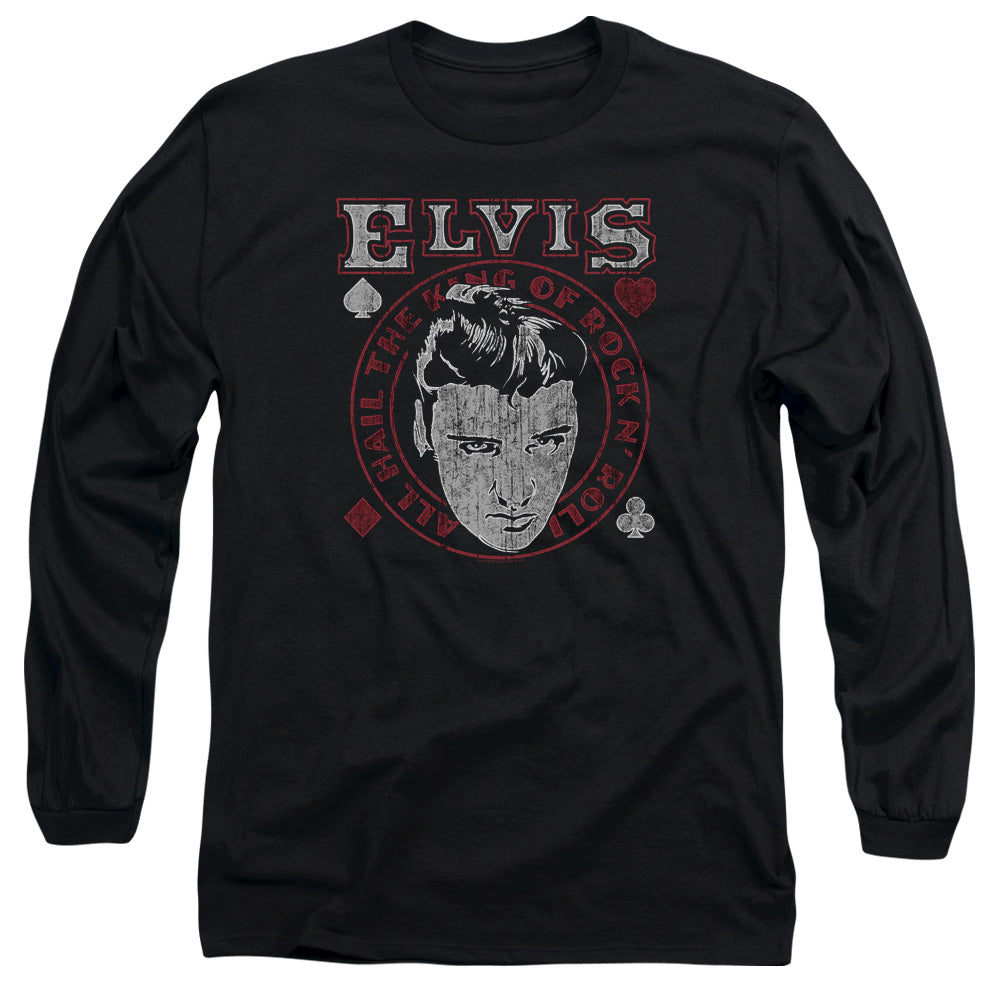 AN OFFCIALLY LICENSED ELVIS PRESLEY HAIL THE KING MEN'S LONG SLEEVE T-SHIRT BLACK
