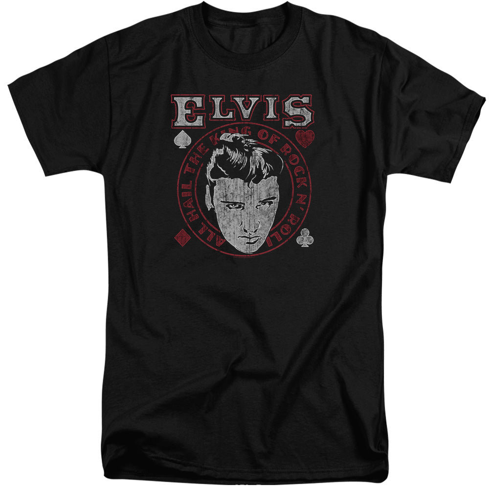 AN OFFCIALLY LICENSED ELVIS PRESLEY HAIL THE KING MEN'S TALL FIT T-SHIRT BLACK