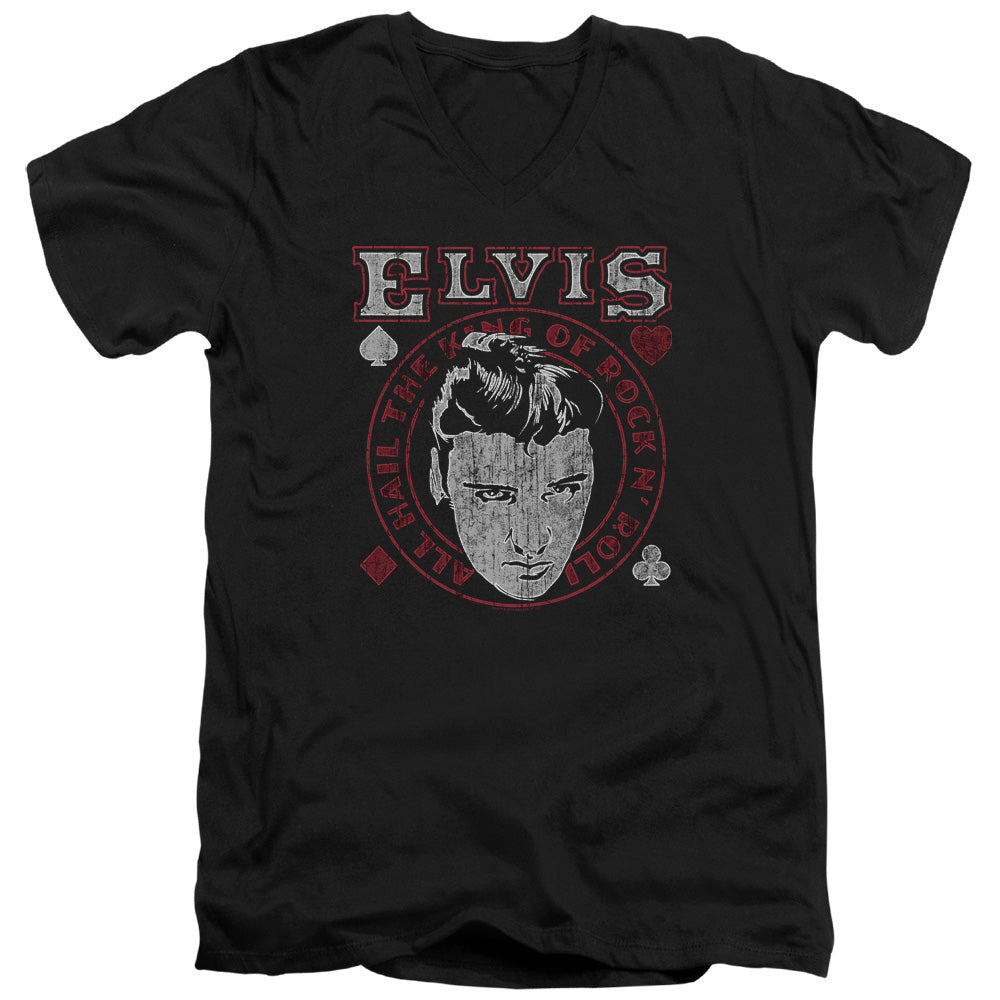 AN OFFCIALLY LICENSED ELVIS PRESLEY HAIL THE KING MEN'S V-NECK T-SHIRT BLACK