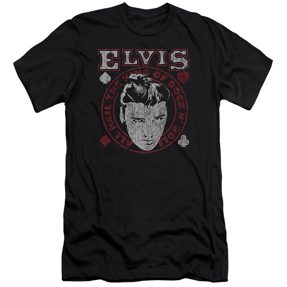 AN OFFCIALLY LICENSED ELVIS PRESLEY HAIL THE KING MEN'S PREMIUM SLIM FIT T-SHIRT BLACK