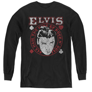 AN OFFCIALLY LICENSED ELVIS PRESLEY HAIL THE KING YOUTH LONG SLEEVE T-SHIRT BLACK