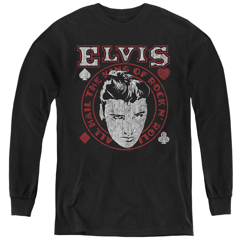 AN OFFCIALLY LICENSED ELVIS PRESLEY HAIL THE KING YOUTH LONG SLEEVE T-SHIRT BLACK