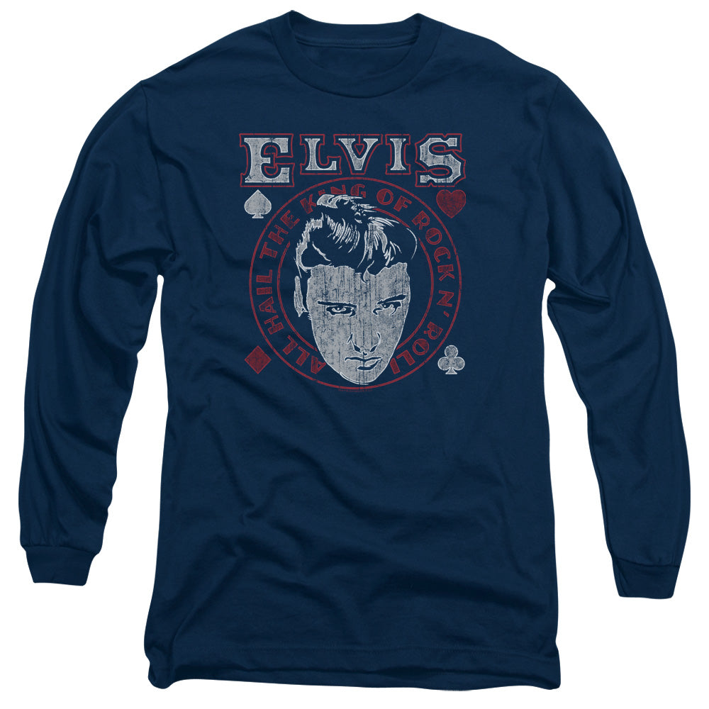 AN OFFCIALLY LICENSED ELVIS PRESLEY HAIL THE KING MEN'S LONG SLEEVE T-SHIRT NAVY