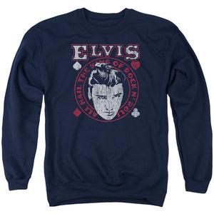 AN OFFCIALLY LICENSED ELVIS PRESLEY HAIL THE KING ADULT UNISEX CREWNECK SWEATSHIRT NAVY