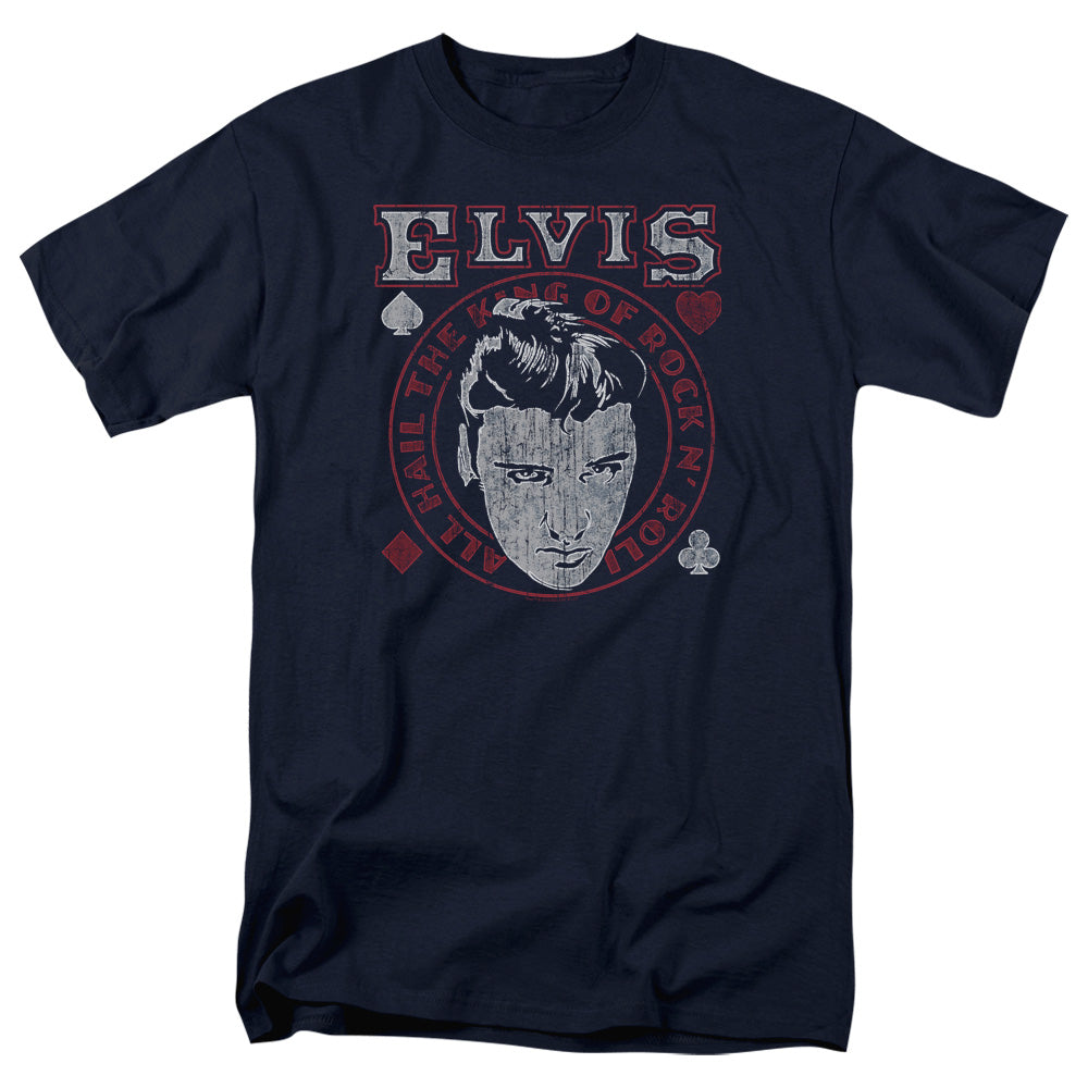 AN OFFCIALLY LICENSED ELVIS PRESLEY HAIL THE KING MEN'S REGULAR FIT T-SHIRT NAVY