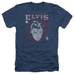 AN OFFCIALLY LICENSED ELVIS PRESLEY HAIL THE KING MEN'S HEATHER T-SHIRT NAVY
