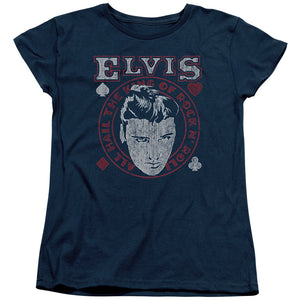 AN OFFCIALLY LICENSED ELVIS PRESLEY HAIL THE KING WOMEN'S REGULAR FIT T-SHIRT NAVY