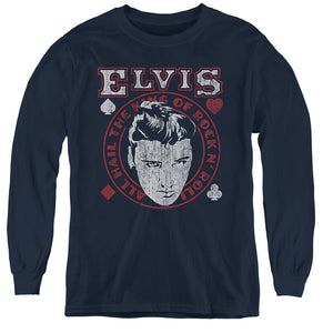 AN OFFCIALLY LICENSED ELVIS PRESLEY HAIL THE KING YOUTH LONG SLEEVE T-SHIRT NAVY