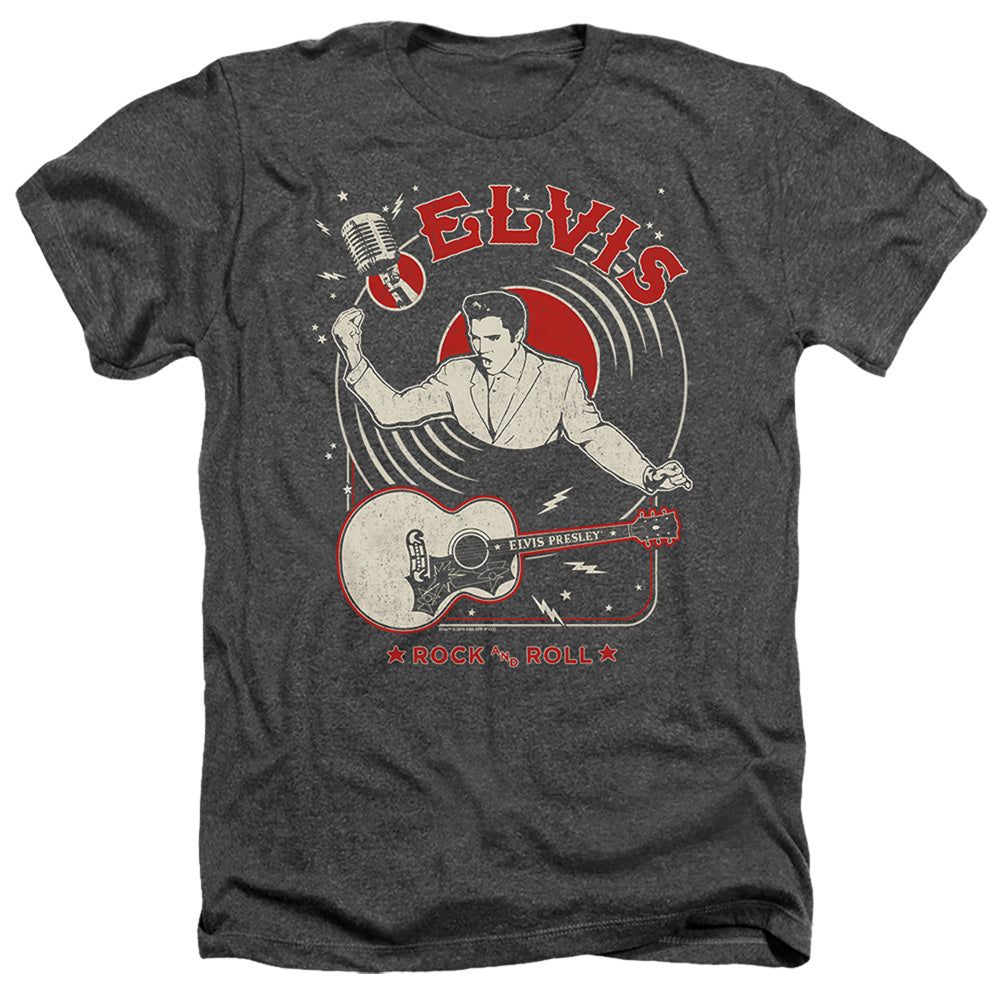 AN OFFCIALLY LICENSED ELVIS PRESLEY ROCK AND ROLL RECORD MEN'S HEATHER T-SHIRT CHARCOAL