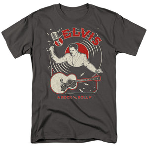 AN OFFCIALLY LICENSED ELVIS PRESLEY ROCK AND ROLL RECORD MEN'S REGULAR FIT T-SHIRT CHARCOAL