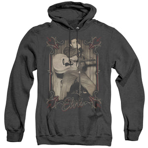 AN OFFCIALLY LICENSED ELVIS PRESLEY ELVIS PINSTRIPES ADULT UNISEX HEATHER PULLOVER HOODIE BLACK