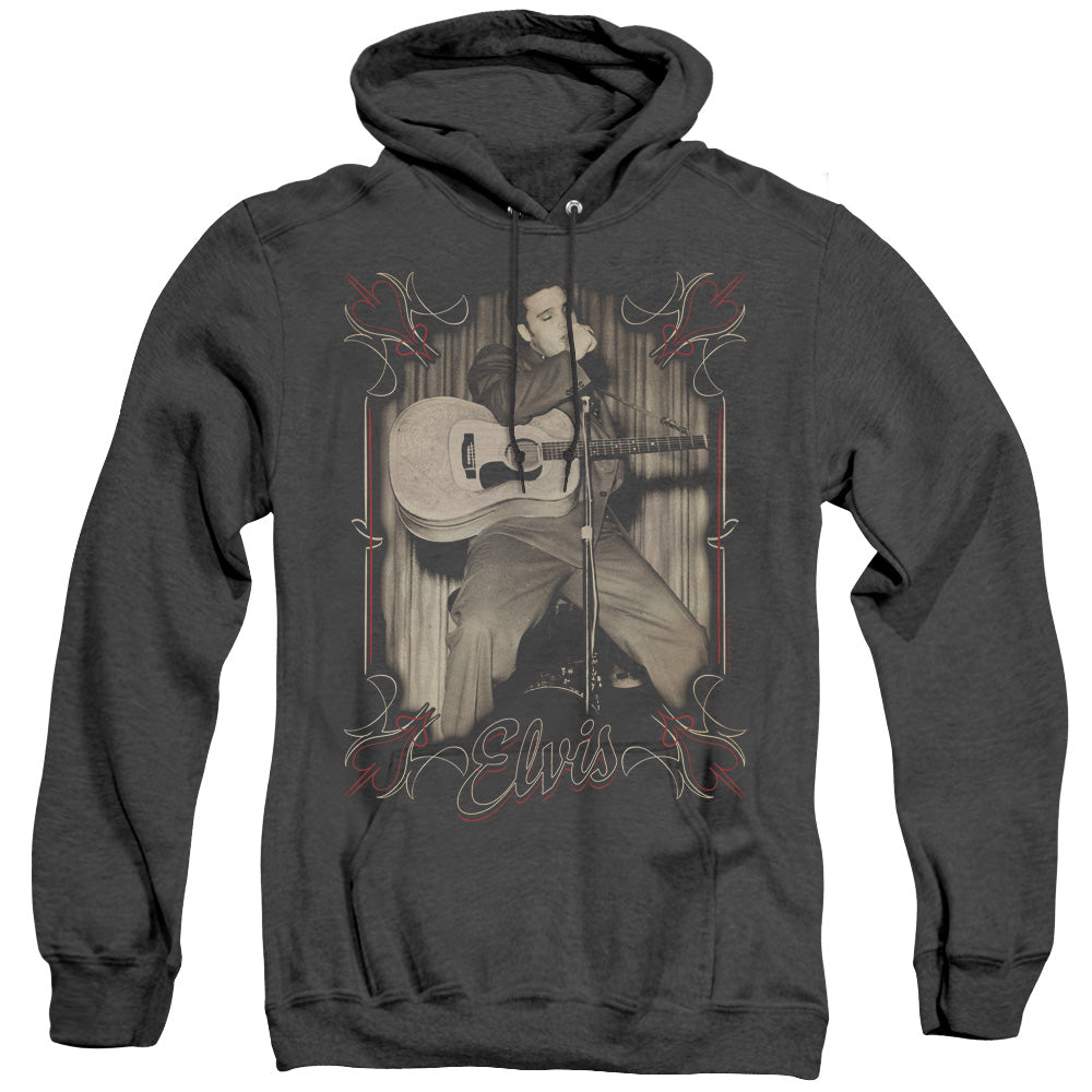 AN OFFCIALLY LICENSED ELVIS PRESLEY ELVIS PINSTRIPES ADULT UNISEX HEATHER PULLOVER HOODIE BLACK