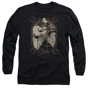 AN OFFCIALLY LICENSED ELVIS PRESLEY ELVIS PINSTRIPES MEN'S LONG SLEEVE T-SHIRT BLACK