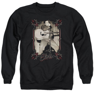 AN OFFCIALLY LICENSED ELVIS PRESLEY ELVIS PINSTRIPES ADULT UNISEX CREWNECK SWEATSHIRT BLACK