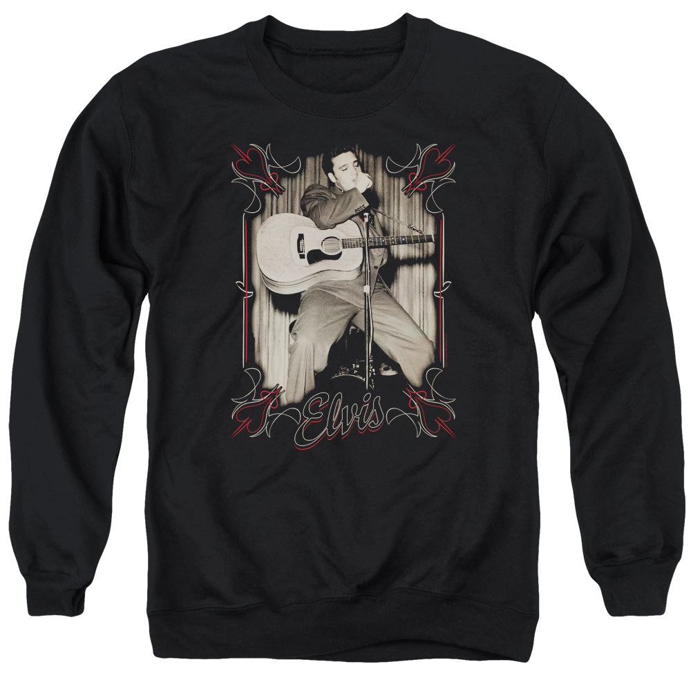 AN OFFCIALLY LICENSED ELVIS PRESLEY ELVIS PINSTRIPES ADULT UNISEX CREWNECK SWEATSHIRT BLACK
