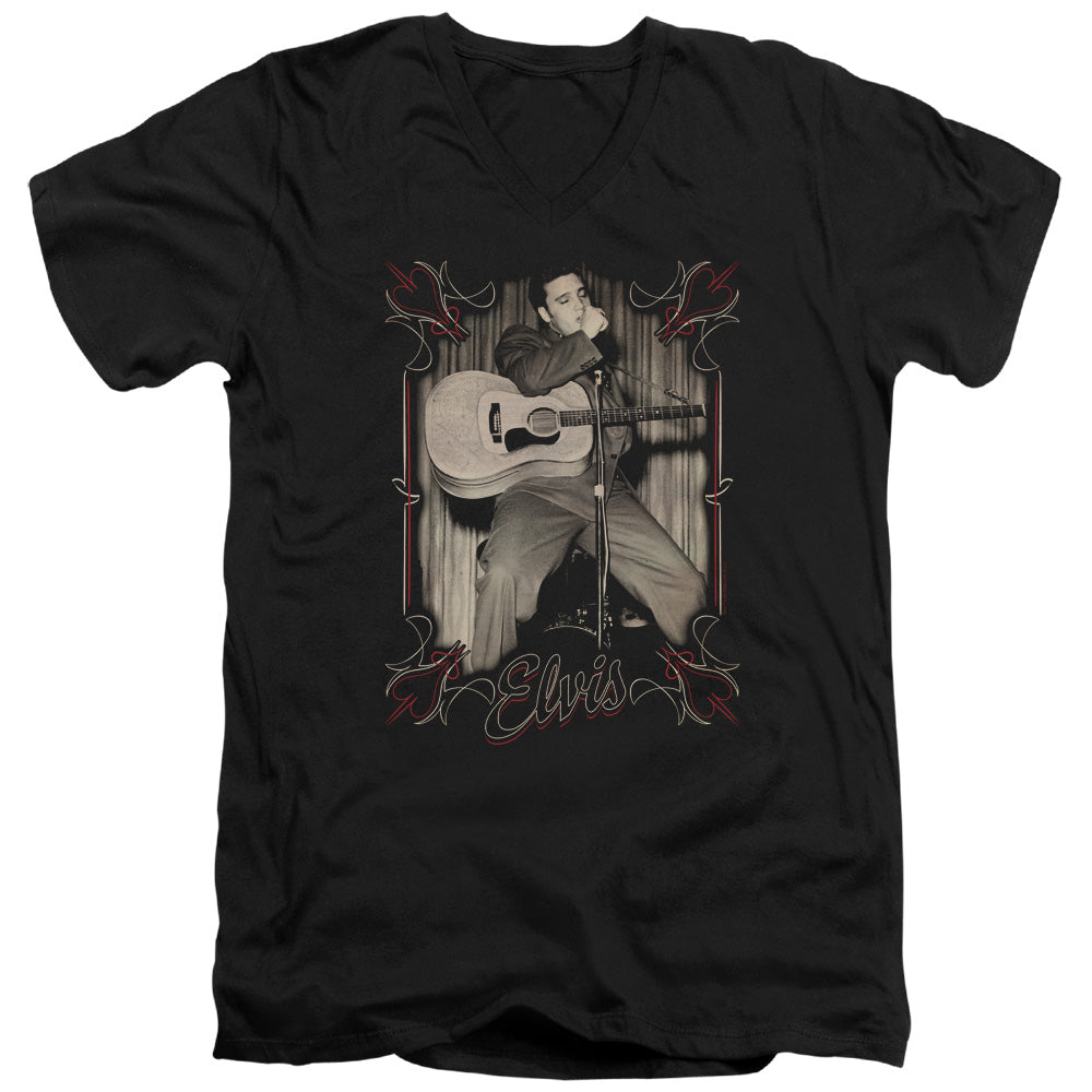 AN OFFCIALLY LICENSED ELVIS PRESLEY ELVIS PINSTRIPES MEN'S V-NECK T-SHIRT BLACK