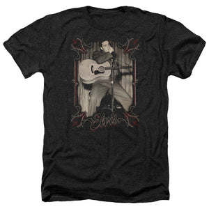AN OFFCIALLY LICENSED ELVIS PRESLEY ELVIS PINSTRIPES MEN'S HEATHER T-SHIRT CHARCOAL