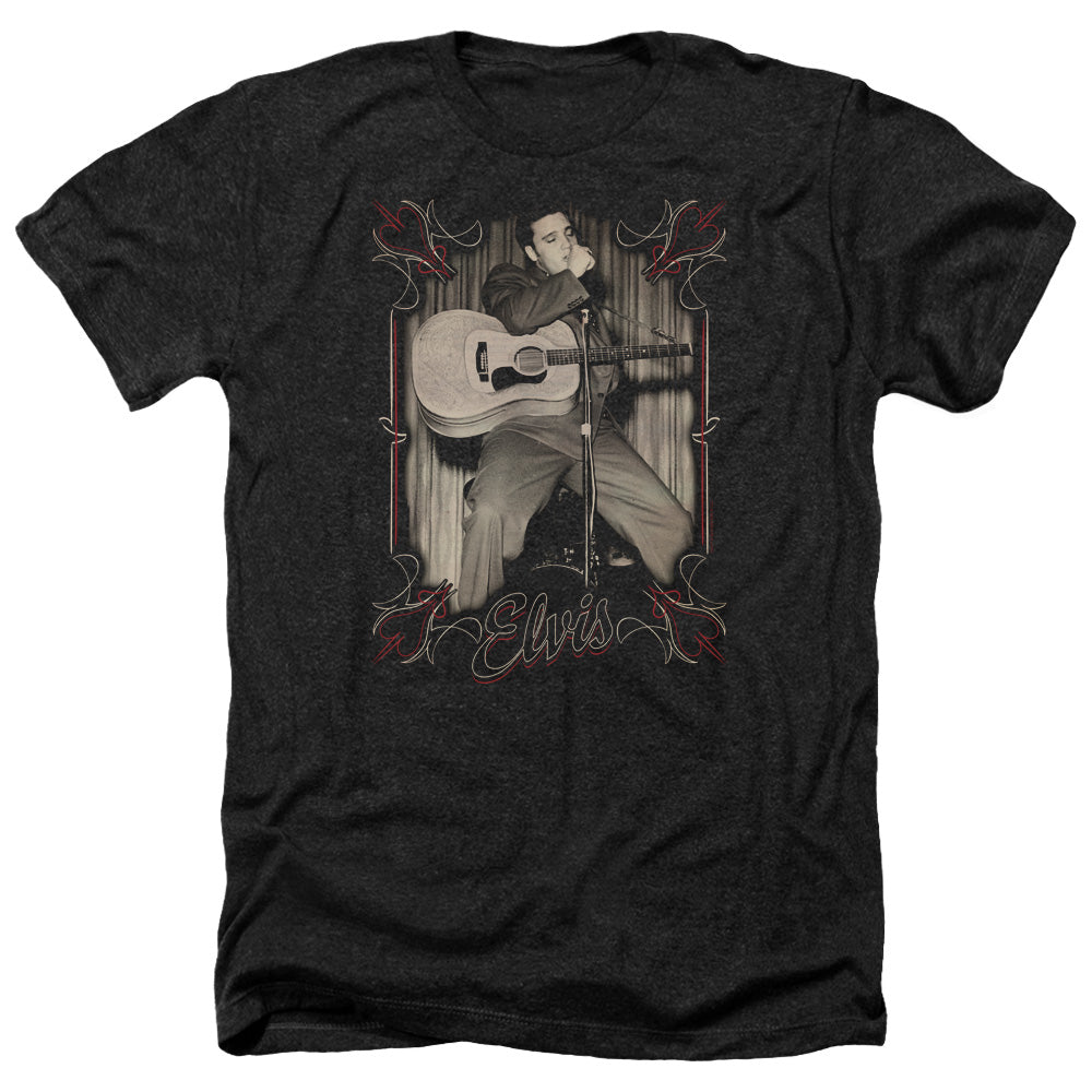 AN OFFCIALLY LICENSED ELVIS PRESLEY ELVIS PINSTRIPES MEN'S HEATHER T-SHIRT CHARCOAL