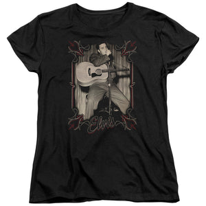 AN OFFCIALLY LICENSED ELVIS PRESLEY ELVIS PINSTRIPES WOMEN'S REGULAR FIT T-SHIRT BLACK