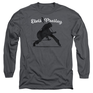 AN OFFCIALLY LICENSED ELVIS PRESLEY OVERPRINT MEN'S LONG SLEEVE T-SHIRT CHARCOAL
